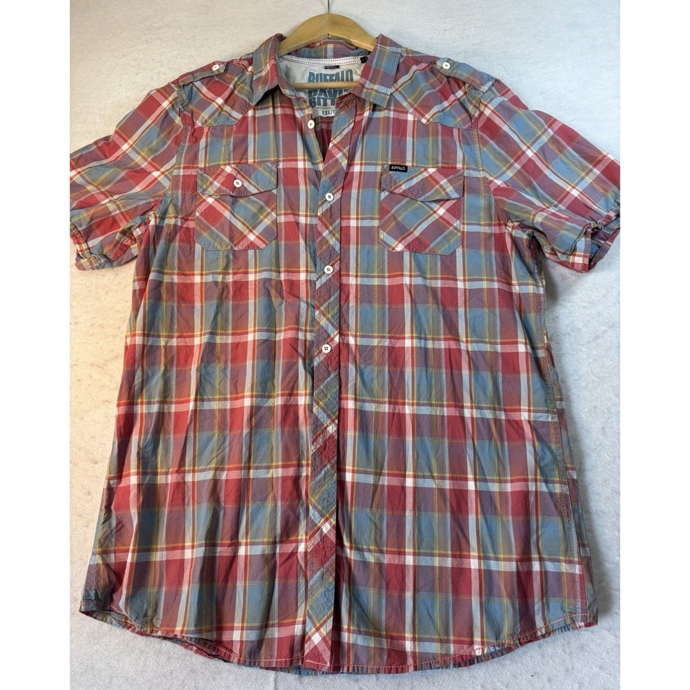 Buffalo David Bitton Mens Sz 2XL Button Up Shirt Short Sleeve Plaid Multicolor